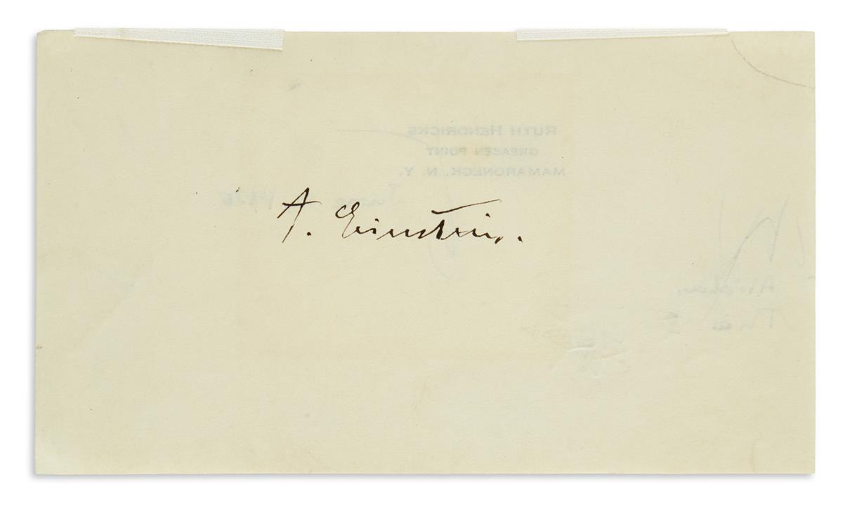 (SCIENTISTS.) EINSTEIN, ALBERT. Signature, A. Einstein, on a slip of paper,